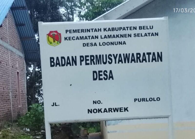 Papan nama Badan Permusyawaratan Desa (BPD) Desa Loonuna, Kecamatan Lamaknen Selatan, Kabupaten Belu.(Foto: Istimewa)