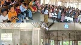 Kegiatan pelayanan Sekolah Minggu di GMIT Betesda Kiu’Utenu, Klasis Amanuban Selatan, sebagai bagian dari penutupan acara PKM Mahasiswa IAKN Kupang. Foto: Dok. Frigen/
‎